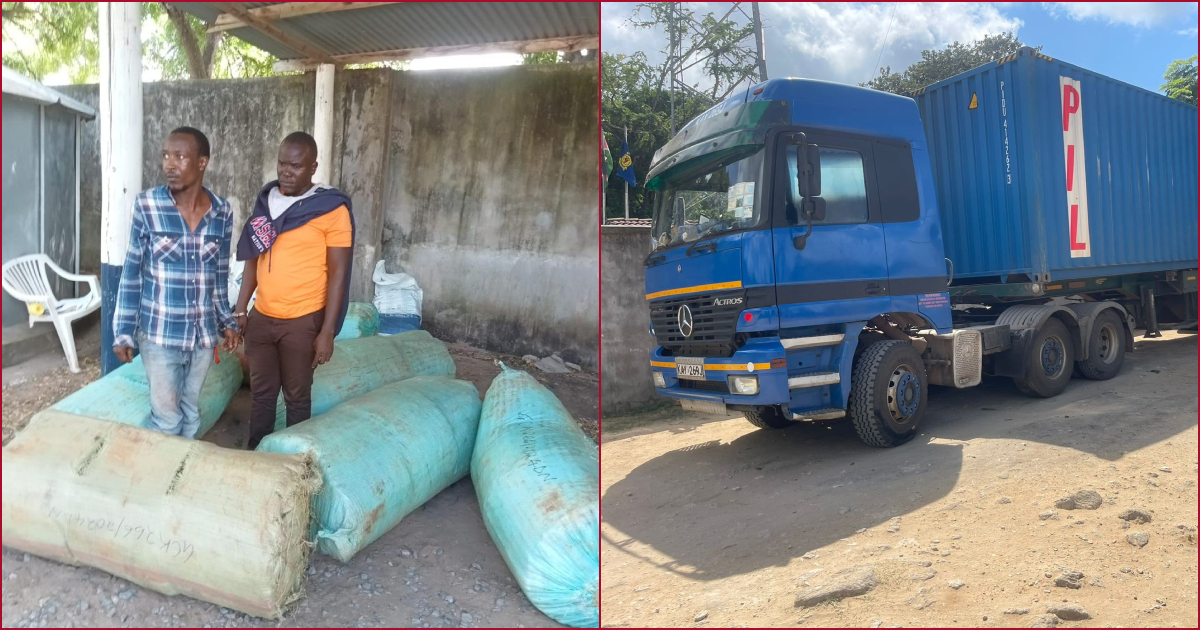 The duo of traffickers were taken to the Mariakani Police Station alongside the truck.
